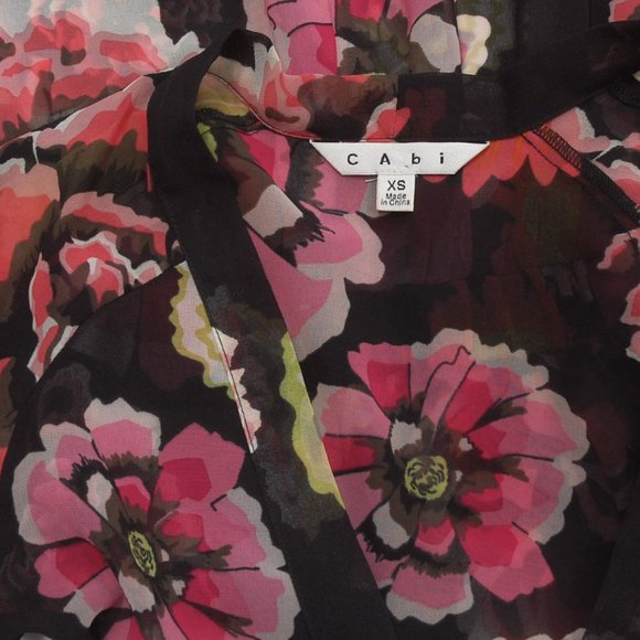 CAbi Gemini #400 Black & Floral Semi-Sheer Top - Picture 3 of 5